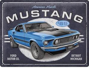 Plechová cedule: Ford Mustang 1969 Mach 1 Blue - 40x30 cm