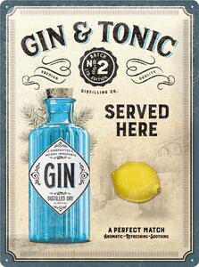 Plechová cedule: Gin & Tonic Served Here - 40x30 cm