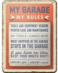 Plechová cedule: My garage, My rules - 15x20 cm