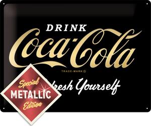 Plechová cedule: Coca-Cola Refresh Yourself (Special Black Edition) - 30x40 cm