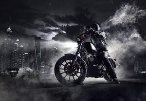 Fototapeta vliesová: Motorkář v nočním městě - 254x184 cm