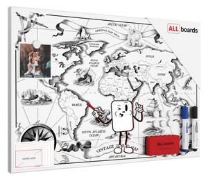 Kovový obraz MAPA SVĚTA RETRO 60x40 ALLboards METAL,MB64_00118