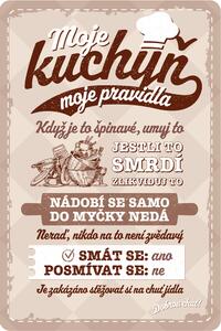 Plechová cedule: Kuchyňská pravidla - 20x30 cm