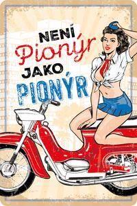 Plechová cedule: Není pionýr jako pionýr - 20x30 cm
