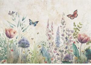 Fototapety vliesové: Nature meadow flowers butterflies - 254x184 cm