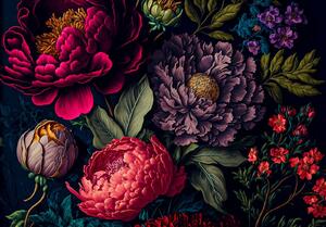 Fototapety vliesové: Flowers peonies painting leaves (1) - 368x254 cm
