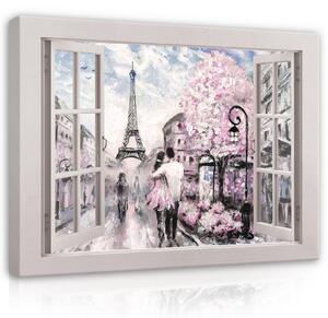 Obraz na plátně: View window Paris watercolour (1) - 100x75 cm