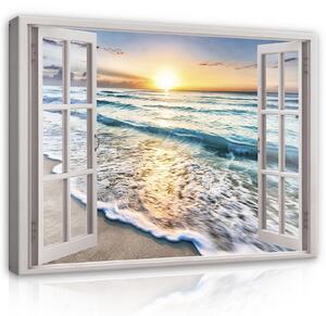 Obraz na plátně: Window - Beach - 100x75 cm