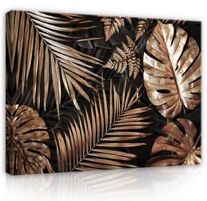 Obraz na plátně: Nature Leaves Black and Gold Glamour - 80x60 cm