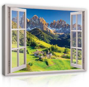 Obraz na plátně: 3D Effect Window Alps Mountains View - 80x60 cm