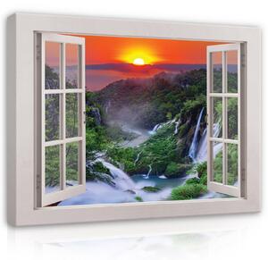 Obraz na plátně: View window landscape mountain - 80x60 cm