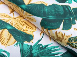 Bavlněná látka/plátno Sandra SA-245 Zelené a zlaté tropické listy - šířka 160 cm