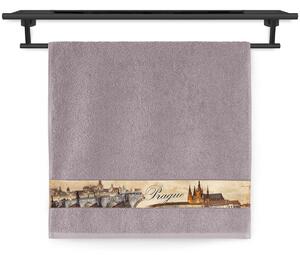 Ručník Veba NORA tisk město Praha hnědošedá Velikost: 50x100 cm