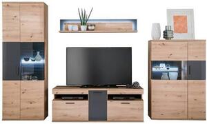 OBÝVACÍ STĚNA, antracitová, čiré, barvy dubu Livetastic - Kompletní obývací stěny, Online Only