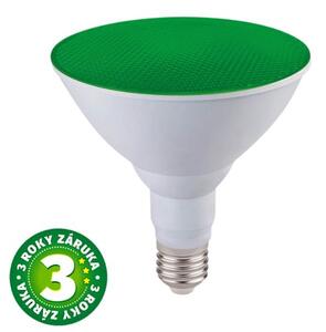 Prémiová barevná LED žárovka E27 15W, PAR38, reflektorová, zelená, 3 roky záruka