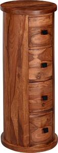FineBuy Designová píborník 85 cm z masivního deva sheesham, Ø 35 cm, skíka se zásuvkami, úzká píborník, masivní mini komoda, kulatá