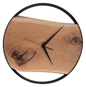 Dřevěné hodiny -50cm, přírodní dřevo - dub, černý kovový rám (50A3)