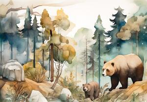 Fototapety vliesové: For kids watercolour forest (1) - 368x254 cm