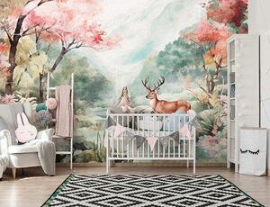 Fototapeta vliesová: Landscape Painted Forest Deer - 312x219cm