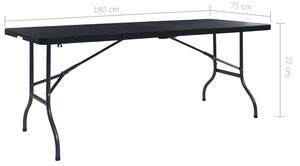 Skládací zahradní stůl černý 180x75x72 cm HDPE imatace ratan