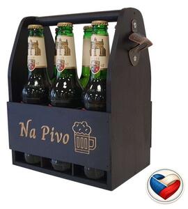 Dřevěný nosič na pivo s otvírákem 23,5×30×15,5 cm