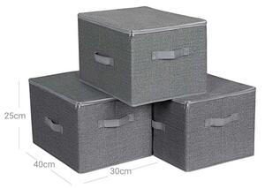 Úložné boxy s víkem 3 ks, šedé, 40x30x25 cm