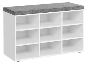 Lavice s botníkem 9 přihrádek, bílá/šedá, 78,5x30,3x48 cm