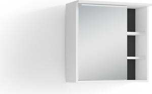 ByLIVING Koupelnová zrcadlová skříňka WELLNESS s LED osvětlením a zásuvkou / Moderní jednodveřová zrcadlová nástěnná skříňka z bílého melaminu / Nástěnná skříňka se zrcadlovými dvířky / Š 60, V 61, H 28 cm