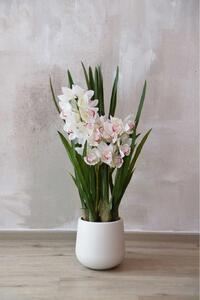 Umělá orchidej v krémovém květináči ORCHIDEA, výška 95 cm, bílo-růžová