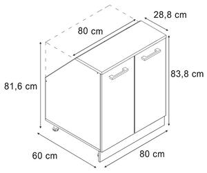 Kuchyňská skříňka pod šikmou střechu Vicco R-Line Černý beton 80 cm se 2 dveřmi, korpus skříně hloubka 60 cm, Model 60471