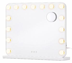 SONGMICS Kosmetické zrcadlo s osvětlením, 15 LED diod, s regulací jasu, 3 barevné režimy, rozměry 48 x 58 x 5,7 cm, bílá barva