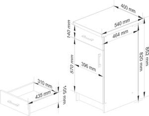 BDW kuchyňská skříňka, kuchyňská skříňka s pracovní deskou, dvířky, zásuvkou, bílá / betonová