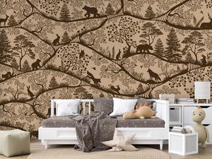 FUGU Dětská tapeta Severská příroda béžovo hnědá – Nordic Nature Beige Brown Materiál: Digitální eko vlies - klasická tapeta nesamolepicí
