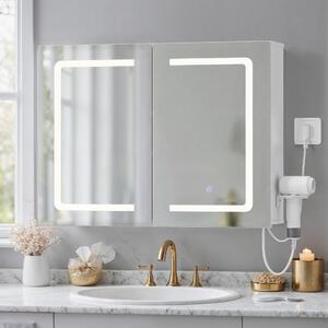 Zrcadlová skříňka BEALIFE, rozměry 80x60x16 cm, s regulovatelným LED osvětlením | Koupelnová skříňka s úložným prostorem a osvětlením | Bílá | AP85