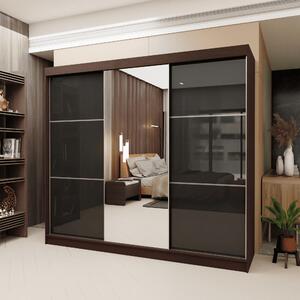 Luxusní policová skříň 240 cm Gabriela Barva: Wenge / Černá lacobel