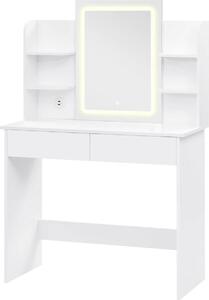 Bílý toaletní stolek se zrcadlem LED - Nastavitelný jas a 2 porty USB - Moderní kosmetický stolek do ložnice