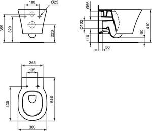Závěsné WC Ideal STANDARD Connect Air s hlubokým splachování bez splachovacího okraje AquaBlade matně černé bez WC sedátka E0054V3