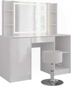 Toaletní stolek Vicco Sherry Bílá/bílý vysoký lesk 128.2 cm s LED zrcadlem a stoličkou, Model 57626