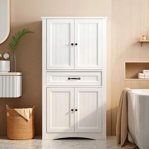 Skříňka do koupelny BEALIFE, rozměry 73x130x31 cm, se 4 dvířky a 1 zásuvkou | Vysoká skříňka do koupelny | Bílá | AP68