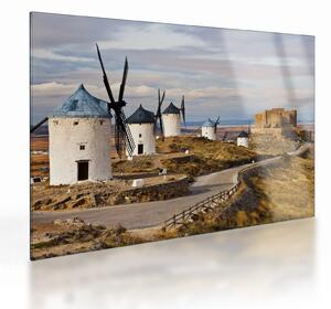 Skleněný obraz - Větrné mlýny Consuegra, Španělsko (70x50 cm)