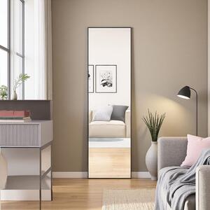 Obdélníkové kosmetické zrcadlo z tvrzeného skla, černý hliníkový rám, 1400x400 mm, elegantní moderní design do ložnice nebo koupelny