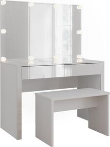 Toaletní stolek Vicco Annabelle Bílá vysoký lesk/bílá 110 cm s osvětlením LED a lavičkou, Model 55046