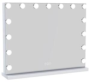 Zrcadlo UNIQ XL Hollywood s 15 LED diodami a dotykovým ovládáním – kosmetické zrcadlo Uniq Vanity s osvětlením, bílé, 58 x 46 cm