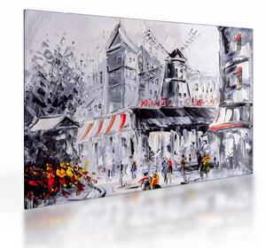 Skleněný obraz - Ulice v Paříži, olejomalba (70x50 cm)
