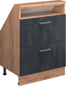 Kuchyňská skříňka pod šikmou střechu Vicco R-Line Černý beton 60 cm se 2 zásuvkami, Model 58229