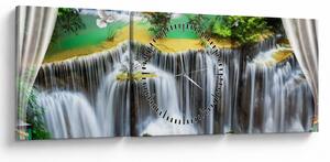 Obraz - Výhled na kouzelné vodopády (s hodinami) (90x30 cm)