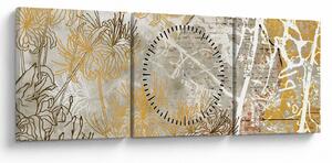 Obraz - Vintage zeď s květy (s hodinami) (90x30 cm)
