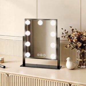 EMKE Hollywoodské kosmetické zrcadlo 85x304x360mm se 7x zvětšujícím zrcadlem, černé Make-up zrcadlo s inteligentním dotykovým displejem a 3 barvami světla, 9 stmívatelnými LED světly, otočné o 360° a paměťovou funkcí