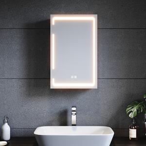SONNI Kovová zrcadlová skříňka s LED osvětlením 38x60x14 cm,stmívatelný dvoudotykový spínač,1 dvířka,bezdrátová konstrukce závěsů,nástěnná skříňka,koupelnová skříňka