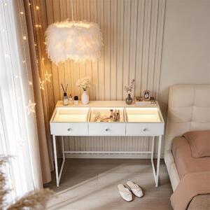 VANITII Kosmetický stolek s LED osvětlením, 3 zásuvkami, bílý, rozměry 115 x 55 x 81 cm
